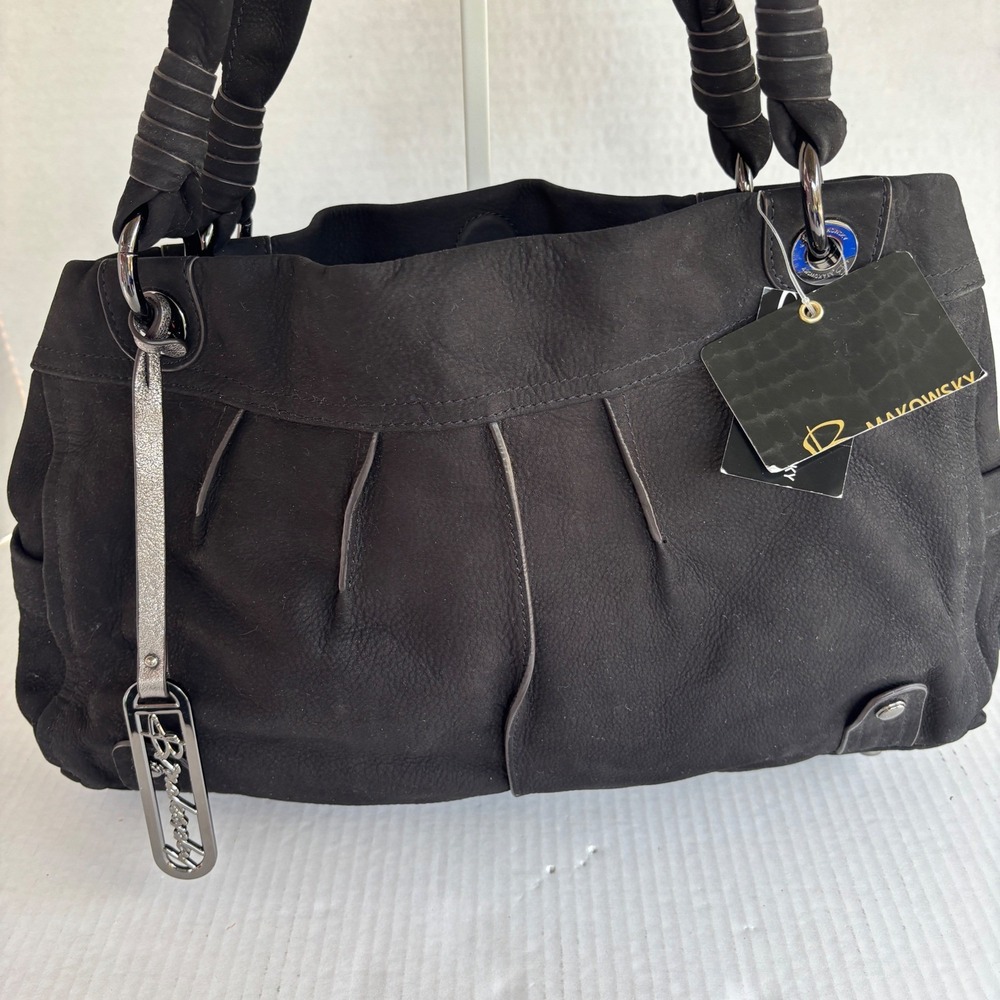 B. Makowsky Bella E/W Tote Bag Womens Large Black Leather Pleated BM18020 - Picture 3 of 16